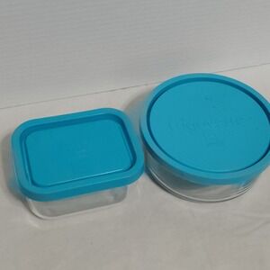 Bormioli‎ Rocco Frigoverre Glass Food Storage Containers  Blue Lids Round Square